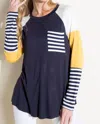 Nic & Jo Colorblock Multicolored Longsleeve Top In Navy In Blue