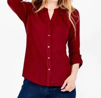 Nic & Jo Sweet Dreams Convertible Sleeve Shirt In Bordeaux In Red