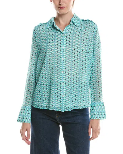 Nic And Zoe Nic & Zoe Geo Steps Chiffon Shirt In Blue