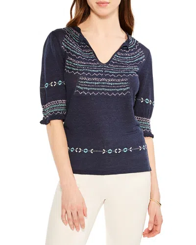 Nic And Zoe Nic+zoe Intarsia Stitches Linen-blend Sweater In Blue