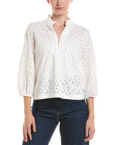 Nic And Zoe Nic & Zoe Petite Knit Eyelet Ruffle Neck Top In White