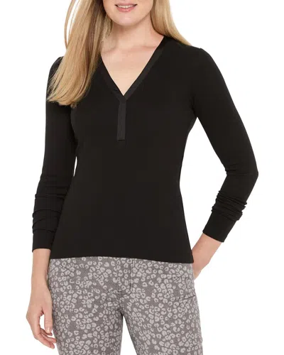Nic And Zoe Nic & Zoe Petite Trimmed Perfect Knit Rib V-neck In Black