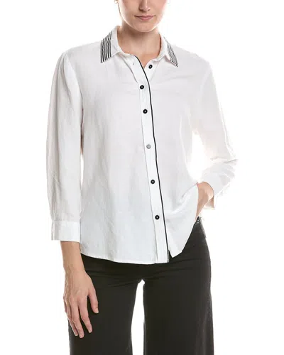 Nic And Zoe Nic & Zoe Stripe Trim Linen-blend Shirt In White