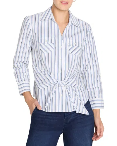 Nic And Zoe Nic & Zoe Striped Iconic Tie Front Shirt In Blue