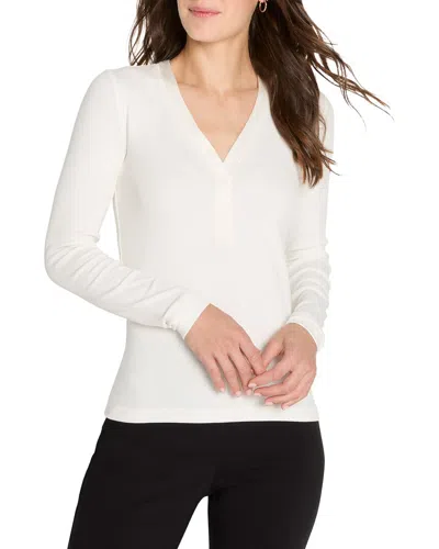 Nic And Zoe Nic & Zoe Trimmed Perfect Knit Rib V-neck Top In White