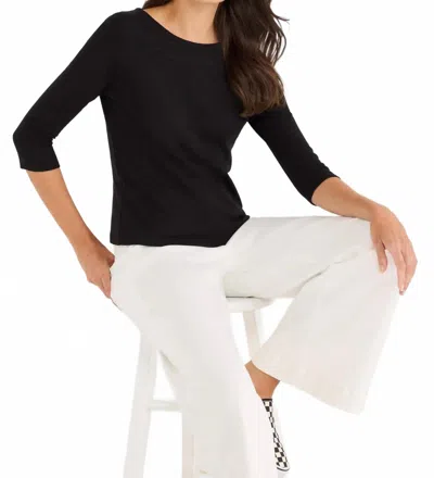 Nic + Zoe 3/4 Sleeve Boat Neck Tee In Black