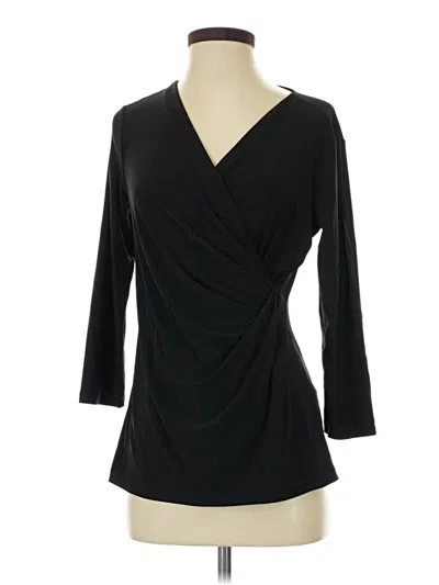 Pre-owned Nic + Zoe 3/4 Sleeve Top Black Plunge Neckline Tops