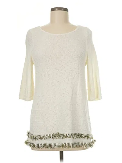 Pre-owned Nic + Zoe 3/4 Sleeve Top Ivory Crew Neck Tops In White