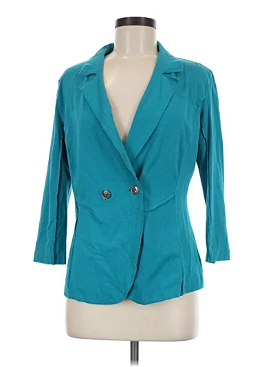 Pre-owned Nic + Zoe 3/4 Sleeve Top Teal Plunge Neckline Tops