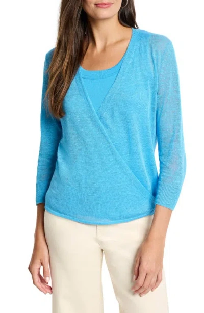 Nic + Zoe Nic+zoe 4-way Linen Blend Convertible Cardigan In Blue Jewel