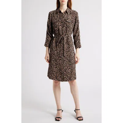 Nic + Zoe Nic+zoe Abstract Animal Print Ruched Sleeve Trench Shirtdress In Multi