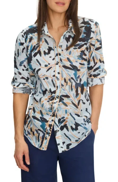 Nic + Zoe Nic+zoe Abstract Floral Print Embroidered Cotton Button-up Top In Multi