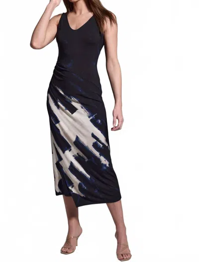 Nic + Zoe Abstract Ruched Knit Dress In Black Multi