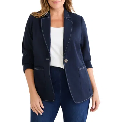 Nic + Zoe Nic+zoe Accent Stitch Sleek Stretch Blazer In Blue