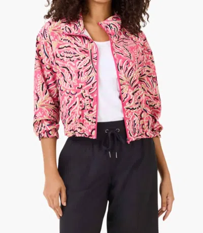 NIC + ZOE ACTIVE TECH STRETCH SHADOW FLORAL JACKET IN PINK MULTI