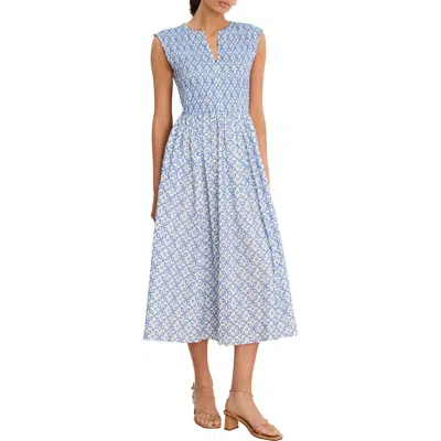 Nic + Zoe Nic+zoe Amelia Embroidered Tile Cotton Midi Dress In Blue