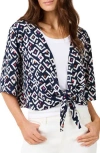 Nic + Zoe Nic+zoe Petite Indigo Angles 4-way Linen-blend Cardigan In Indigo Multi