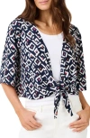 Nic + Zoe Nic+zoe Petite Indigo Angles 4-way Linen-blend Cardigan In Indigo Multi