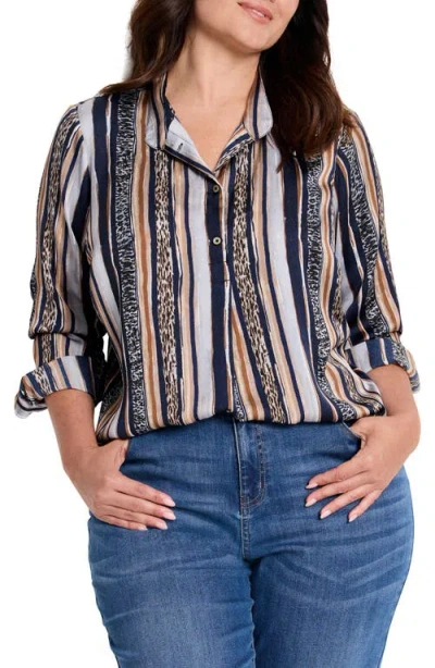 Nic + Zoe Nic+zoe Animal Stripe Button-up Shirt In Neutral Multi