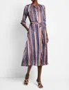 Nic + Zoe Nic+zoe Loren Animal Stripe Long Sleeve Midi Shirtdress In Blue
