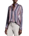 Nic + Zoe Nic+zoe Animal Stripe Half Button Shirt In Indigo Multi