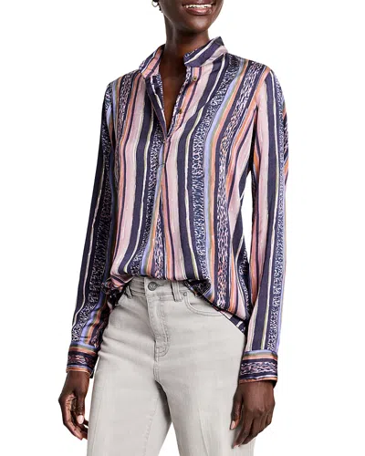 Nic + Zoe Nic+zoe Animal Stripe Half Button Shirt In Indigo Multi