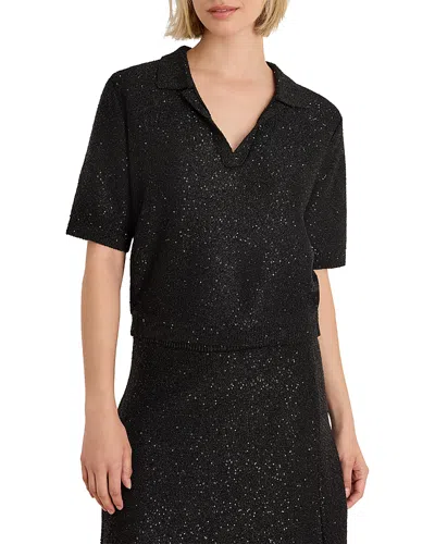 Nic + Zoe Nic+zoe Anytime Sequin Polo Short Sleeve Sweater In Transparent