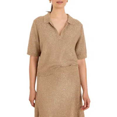 Nic + Zoe Nic+zoe Anytime Sequin Polo Sweater In Brown