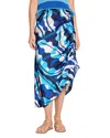Nic + Zoe Nic+zoe Aqua Surf Asymmetric Side Ruched Skirt In Blue Multi
