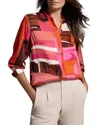 Nic + Zoe Nic+zoe Artful Blocks Glossy Button-up Shirt In Orange Multi