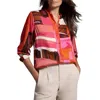 Nic + Zoe Nic+zoe Artful Blocks Glossy Button-up Shirt In Orange Multi