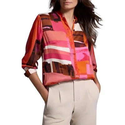 Nic + Zoe Nic+zoe Artful Blocks Glossy Button-up Shirt In Orange Multi