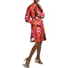 Nic + Zoe Nic+zoe Artful Blocks Glossy Long Sleeve Shirtdress In Orange Multi