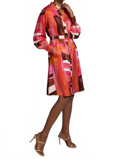 Nic + Zoe Artful Blocks Glossy Shirtdress In Orange Multi
