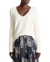 Nic + Zoe Nic+zoe Garter V-neck Cotton Blend Sweater In Classic Cream