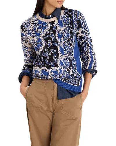 Nic + Zoe Nic+zoe Bandana Jacquard Print Sweater In Blue
