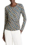 Nic + Zoe Nic+zoe Vintage Batik Draped Long Sleeve Top In Multi
