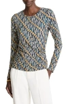 Nic + Zoe Nic+zoe Vintage Batik Draped Long Sleeve Top In Neutral Multi