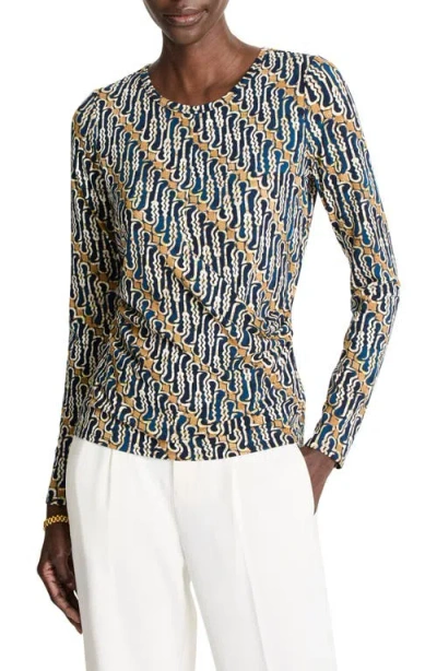 Nic + Zoe Nic+zoe Vintage Batik Draped Long Sleeve Top In Neutral Multi