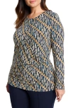 Nic + Zoe Nic+zoe Vintage Batik Draped Long Sleeve Top In Neutral Multi