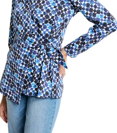 Nic + Zoe Baubles Side Tie Shirt Top In Blue Multi In Neutral