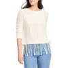 Nic + Zoe Nic+zoe Beach Walk Open Stitch Fringe Sweater In Classic Cream