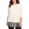 Nic + Zoe Nic+zoe Beach Walk Open Stitch Fringe Sweater In Classic Cream
