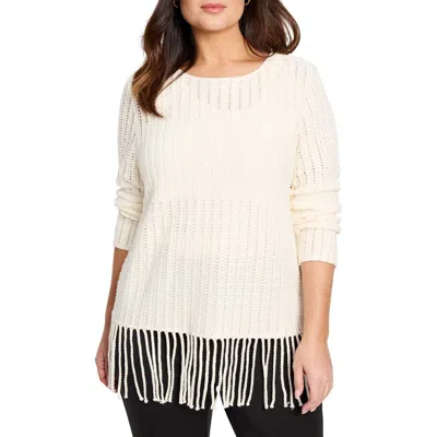 NIC + ZOE NIC+ZOE BEACH WALK OPEN STITCH FRINGE SWEATER