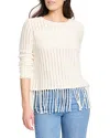 Nic + Zoe Nic+zoe Beach Walk Open Stitch Fringe Sweater In Classic Cream