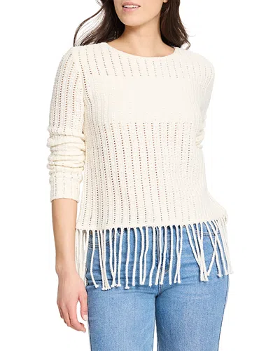 Nic + Zoe Nic+zoe Beach Walk Open Stitch Fringe Sweater In Classic Cream
