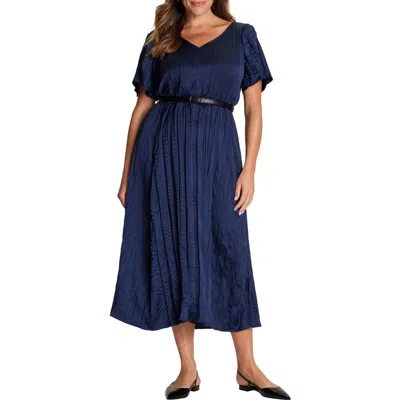 Nic + Zoe Nic+zoe Bella Belted Crushed Satin Midi Dress In Blue