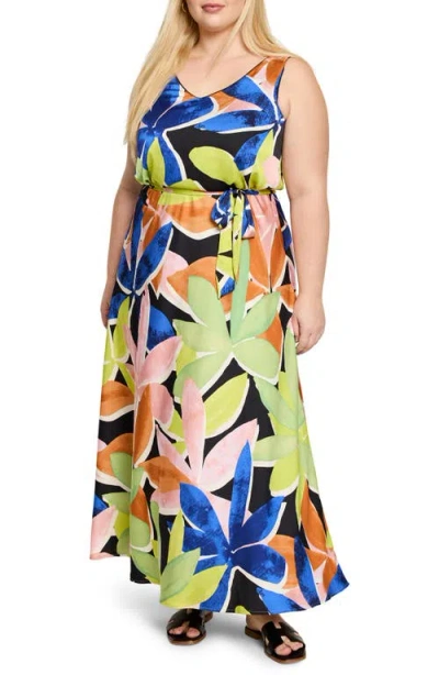 Nic + Zoe Nic+zoe Bianca Mega Blooms Sleeveless Maxi Dress In Green Multi