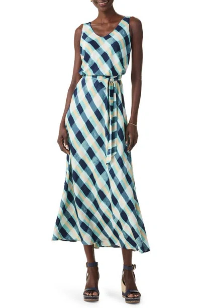 Nic + Zoe Nic+zoe Bianca Plaid Tie Waist Sleeveless Dress In Blue