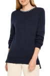 Nic + Zoe Nic+zoe Blanket Stitch Cotton Blend Sweater In Indigo Multi